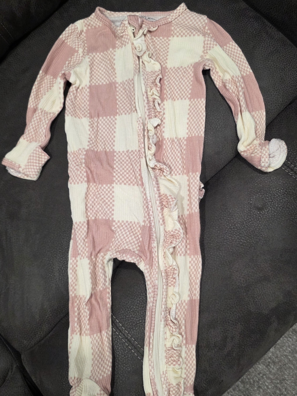 Kids One-Piece Ruffle Zip Footie - Pink & Cream